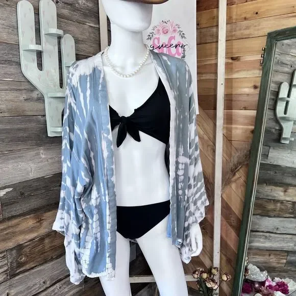 Sim & Sam S/M Tie Dye White/Gray Kimono - Picture 7 of 10